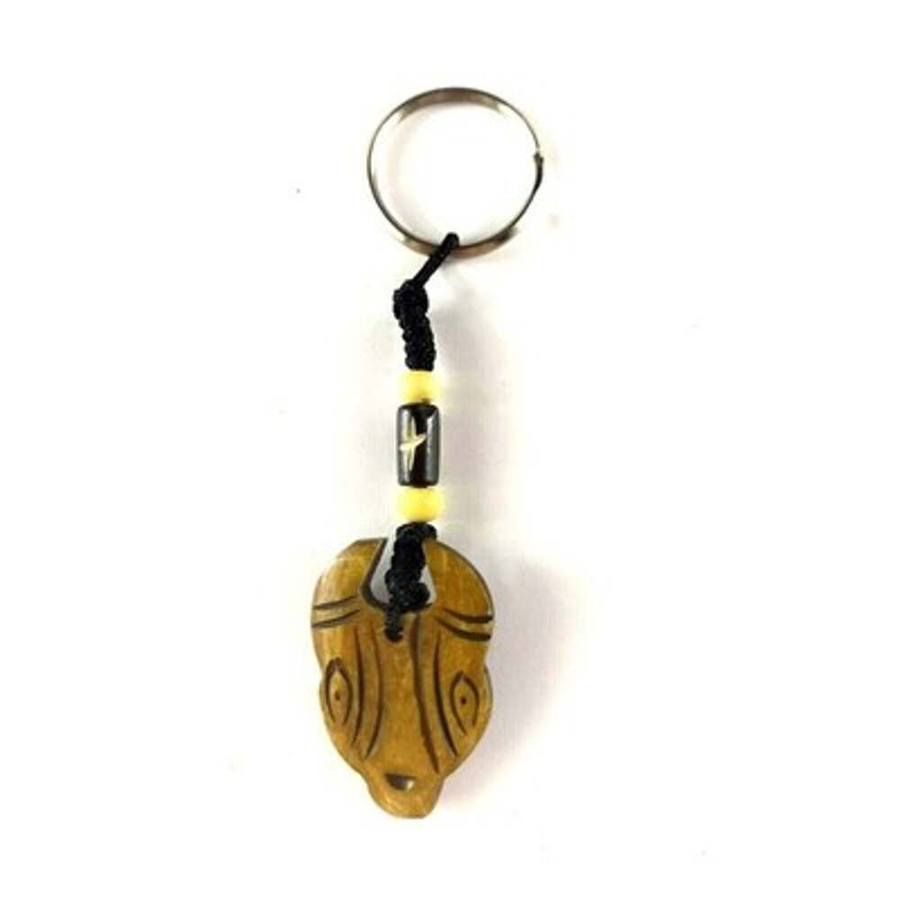 Wooden Buffalo Head Beaded Keychain